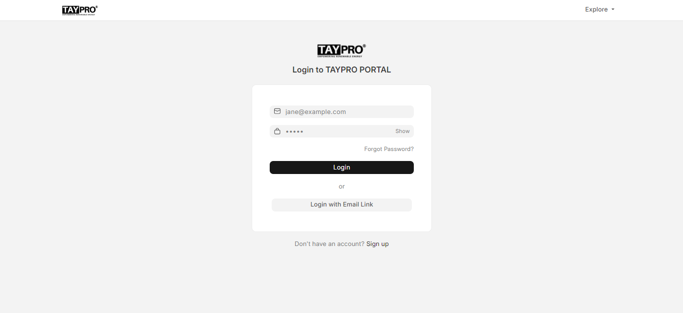 Customer Login Screenshot