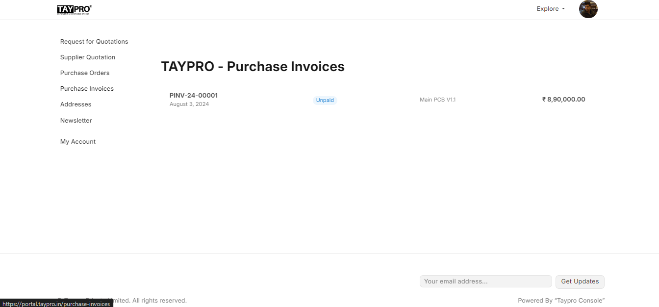 Track Invoice Screenshot