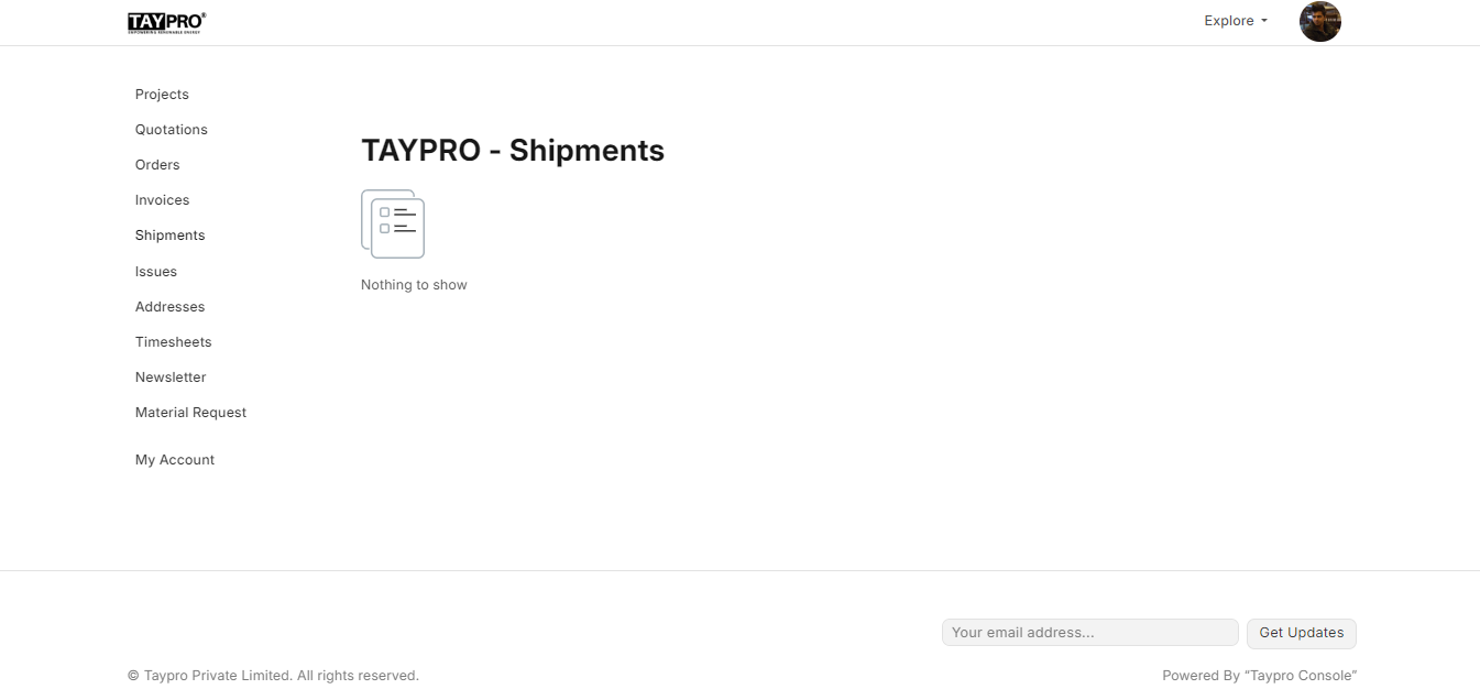 Shipments Section Screenshot