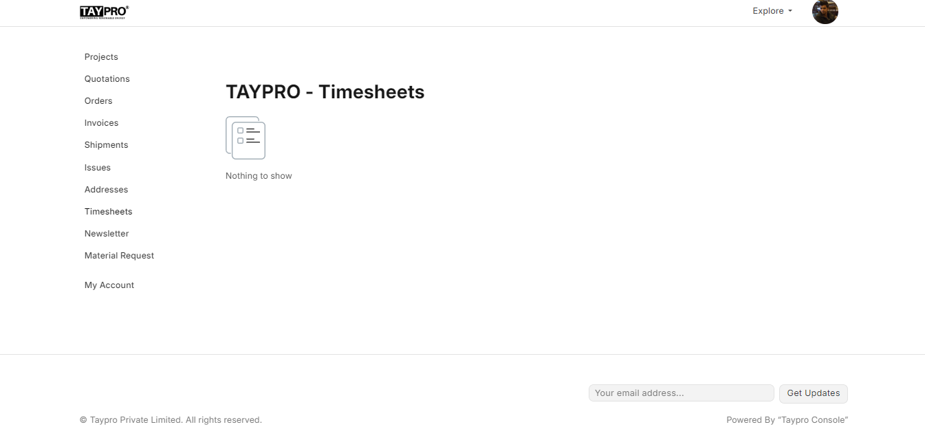 Timesheets Section Screenshot